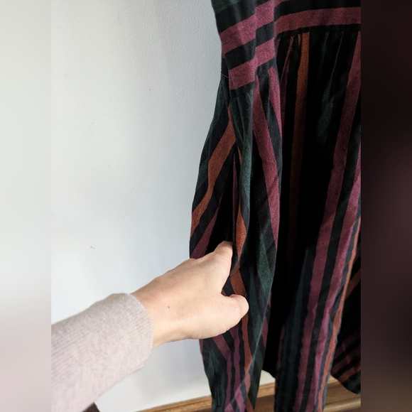 Mata Traders Kavita Chocolate Stripe Brown Green Striped Multicolor Midi Dress M - Picture 6 of 10